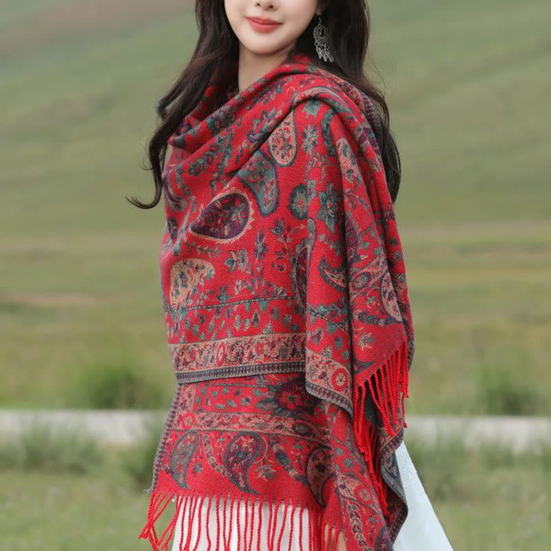 Buddha Stones Ethnic Embroidered Paisley Flowers Pattern Tassel Soft Scarf Shawl - image 19