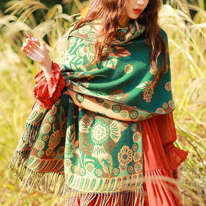 Buddha Stones Jacquard Ethnic Paisley Plants Pattern Tassel Soft Thermal Scarf Shawl - image 32