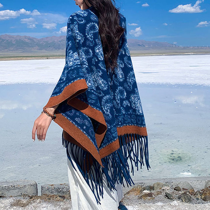 Buddha Stones Navy Paisley Pattern Patchwork Design Tassel Scarf Shawl - image 4