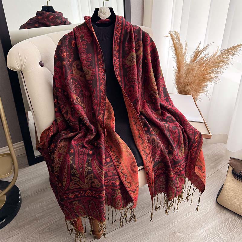 Buddha Stones Spring Floral Paisley Pattern Scarf Shawl With Tassels - image 5