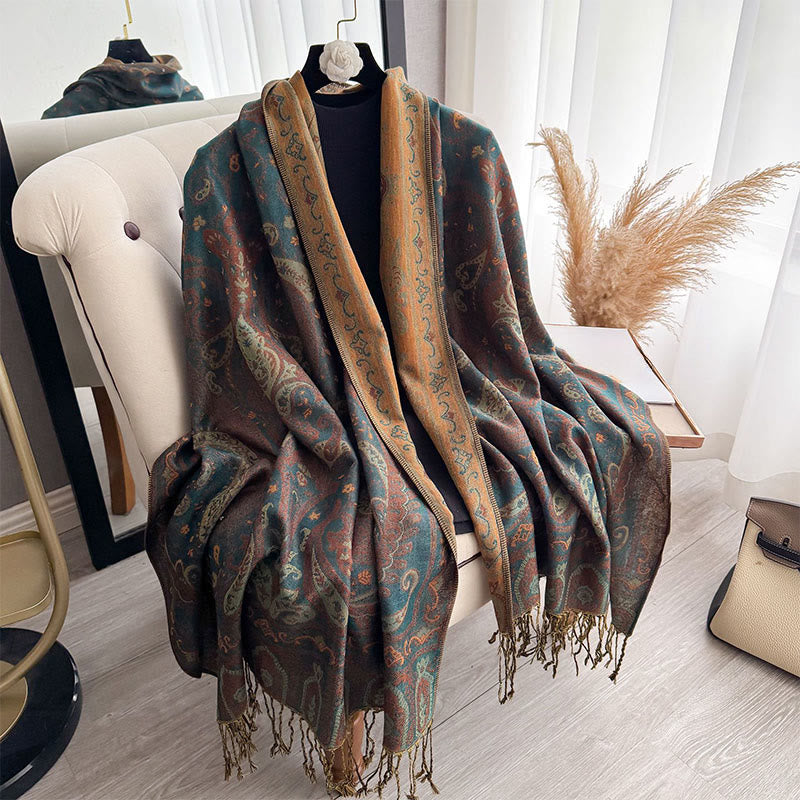 Buddha Stones Spring Floral Paisley Pattern Scarf Shawl With Tassels - image 2