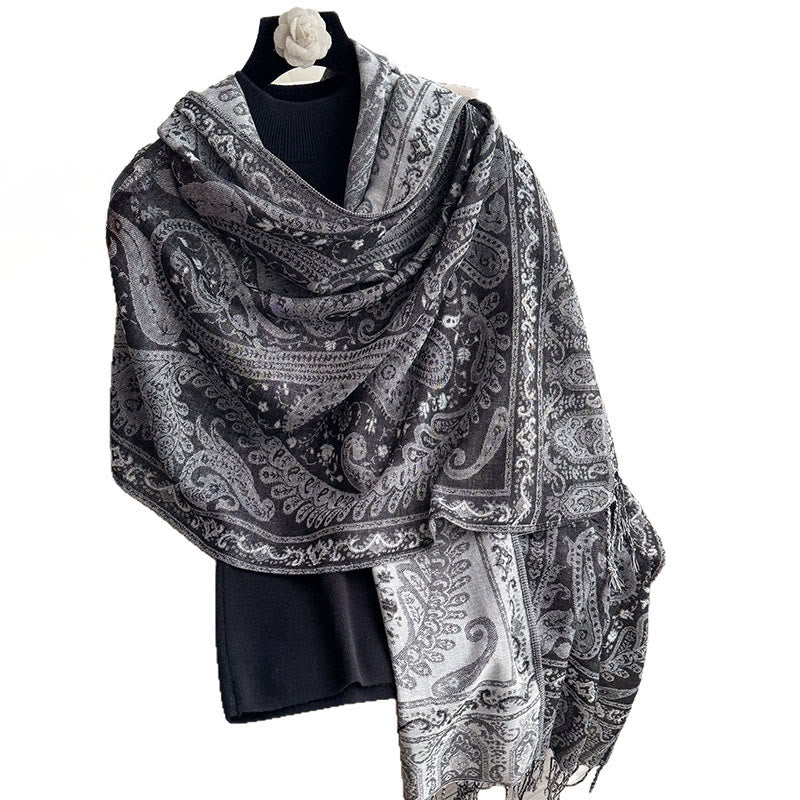 Buddha Stones Spring Floral Paisley Pattern Scarf Shawl With Tassels - image 11
