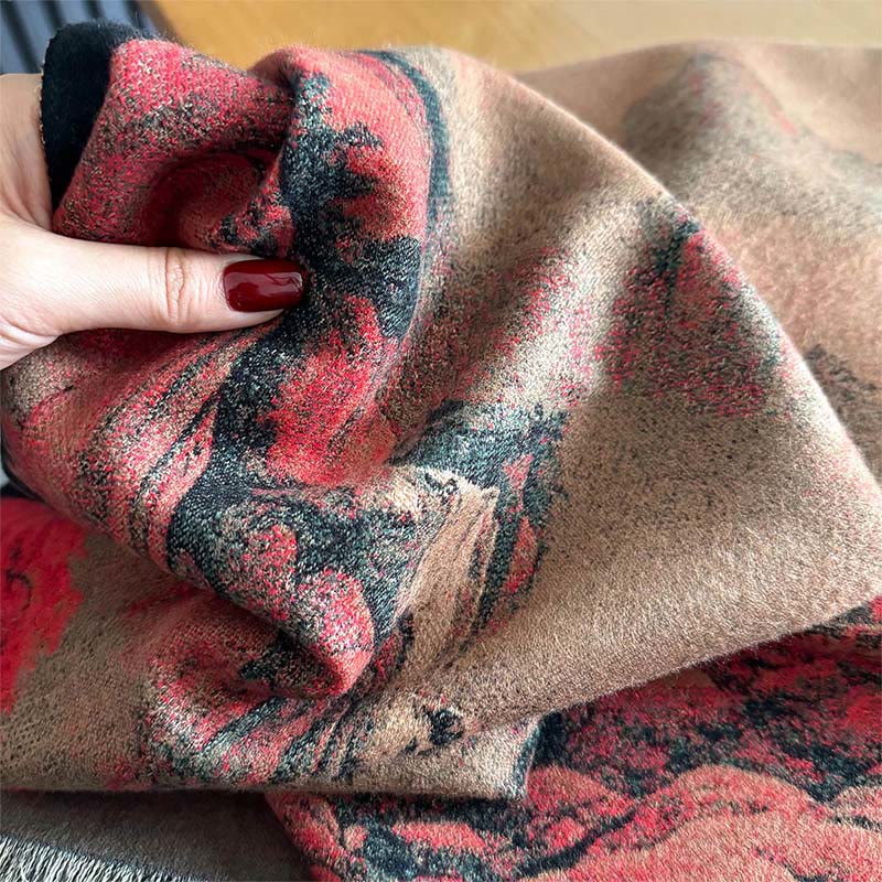 Buddha Stones Winter Landscape Painting Pattern Tassels Cozy Thick Scarf Shawl - image 3