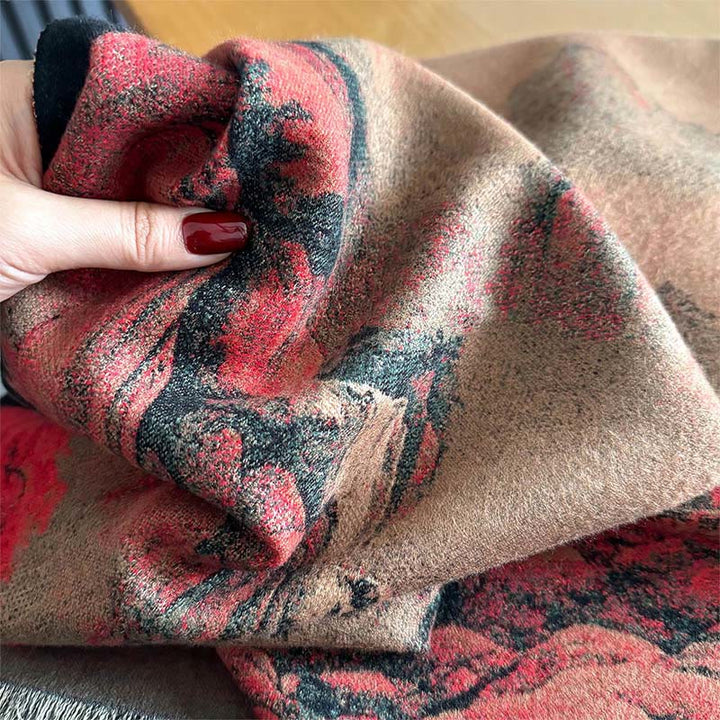 Buddha Stones Winter Landscape Painting Pattern Tassels Cozy Thick Scarf Shawl - image 3