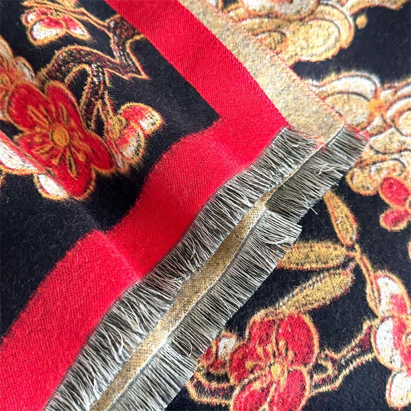 Buddha Stones Winter Crane Plum Blossom Auspicious Clouds Pattern Tassels Cozy Scarf Shawl - image 4