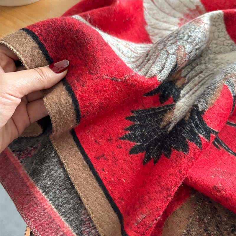 Buddha Stones Fall Crane Lotus Plum Blossom Pattern Tassels Cozy Soft Scarf Shawl - image 3