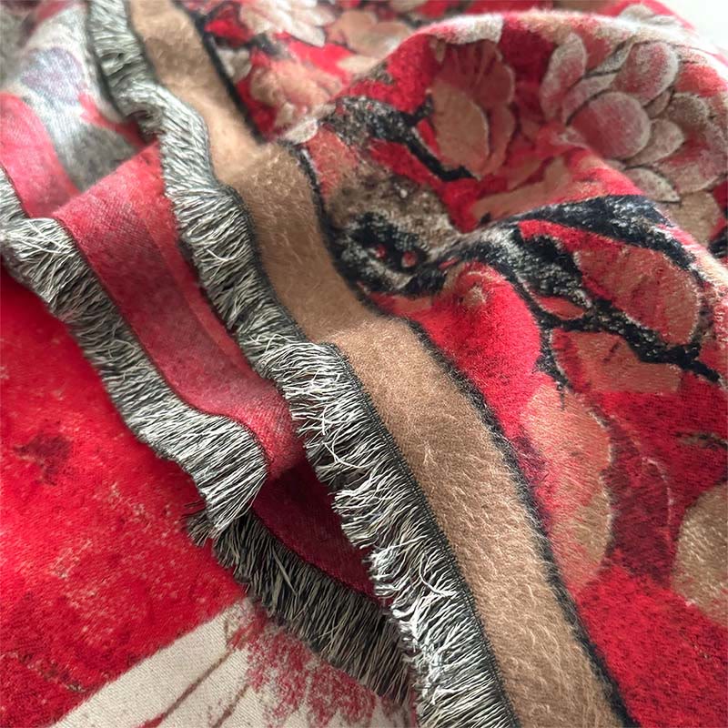 Buddha Stones Fall Crane Lotus Plum Blossom Pattern Tassels Cozy Soft Scarf Shawl - image 4