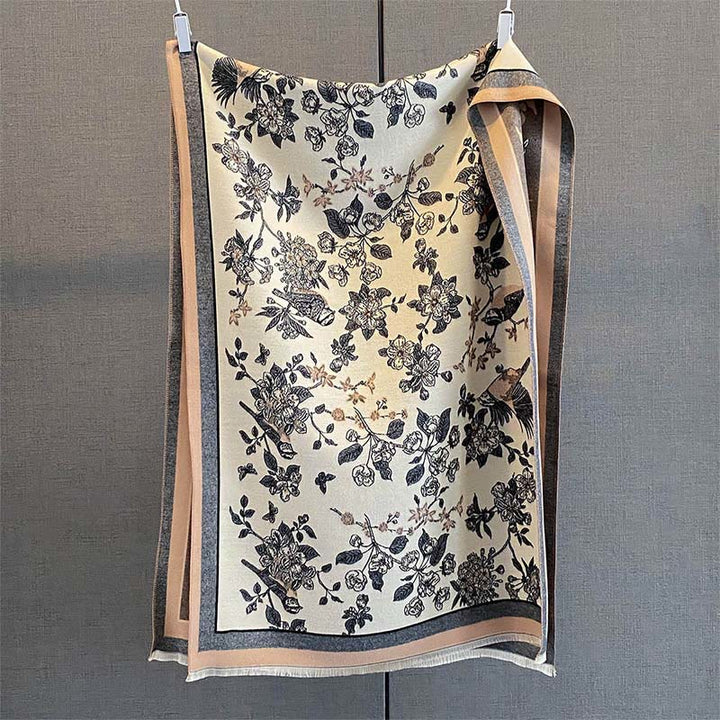 Buddha Stones Commute Flowers Bird Pattern Color Contrast Design Tassels Cozy Soft Scarf Shawl - PeachPuff - 190*65 cm - image 4