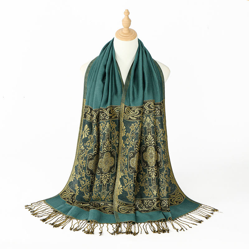 Buddha Stones Spring Golden Cashew Flower Geometric Pattern Tassel Cozy Scarf Shawl - image 4