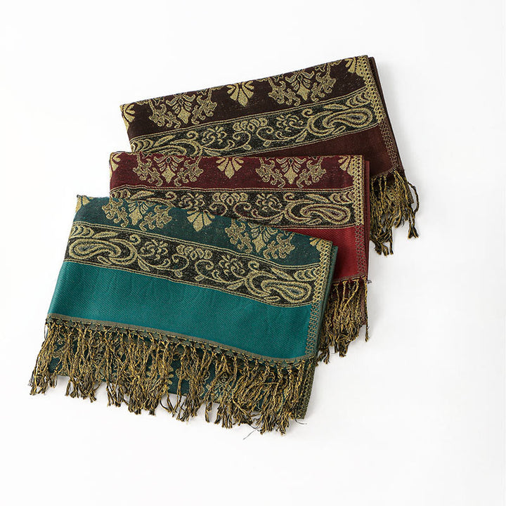 Buddha Stones Spring Golden Cashew Flower Geometric Pattern Tassel Cozy Scarf Shawl - image 10