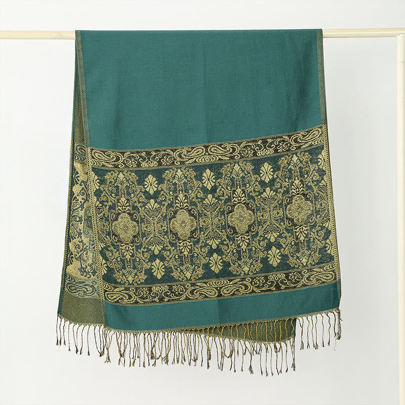 Buddha Stones Spring Golden Cashew Flower Geometric Pattern Tassel Cozy Scarf Shawl - image 5