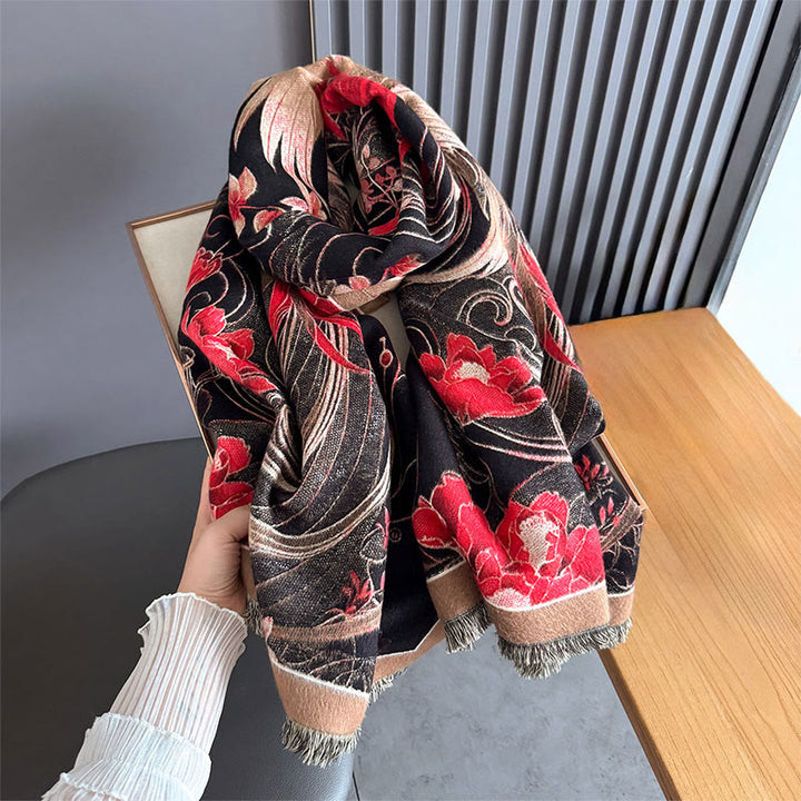 Buddha Stones Winter Thermal Phoenix Flowers Pattern Tassels Soft Scarf Shawl - image 2