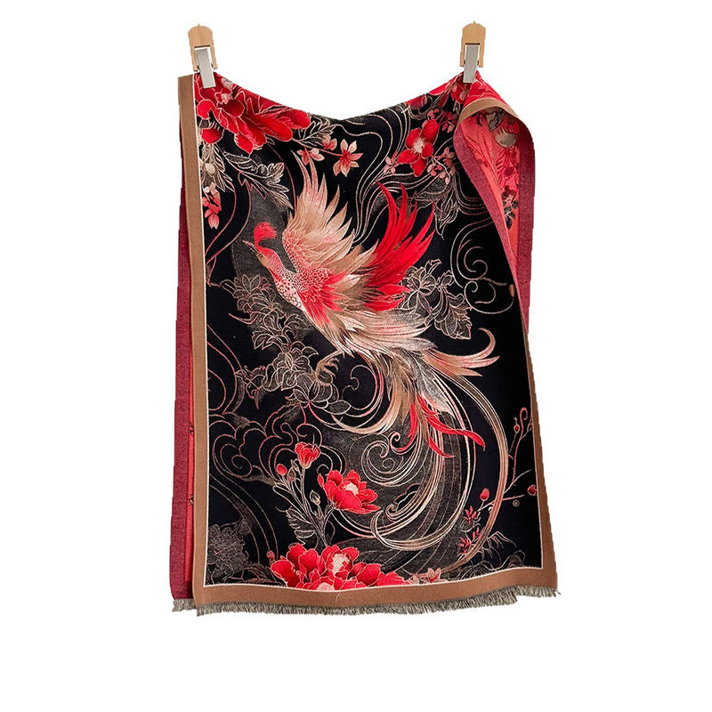 Buddha Stones Winter Thermal Phoenix Flowers Pattern Tassels Soft Scarf Shawl - image 5