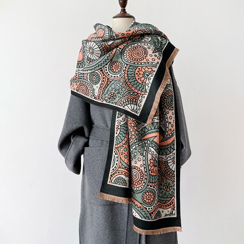 Buddha Stones Winter Ethnic Style Paisley Geometry Pattern Tassels Soft Scarf Shawl - image 2
