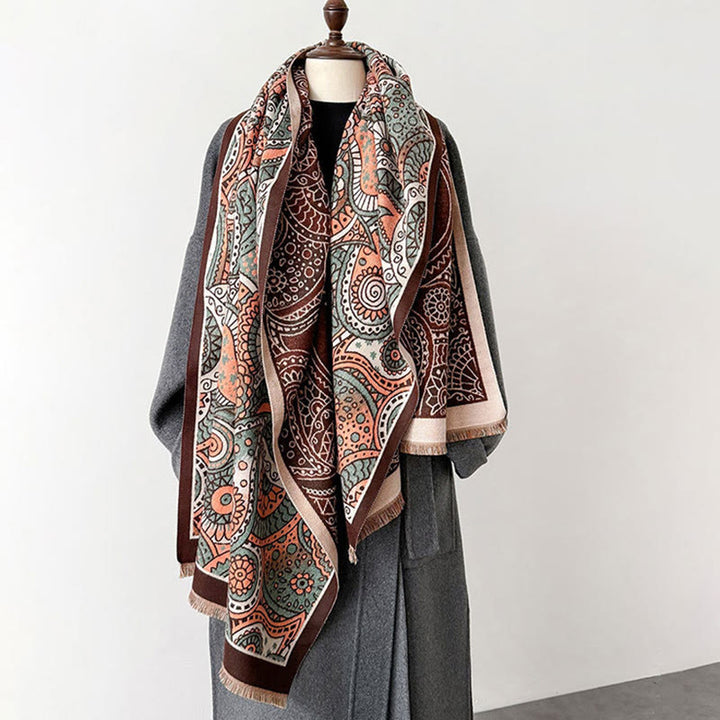 Buddha Stones Winter Ethnic Style Paisley Geometry Pattern Tassels Soft Scarf Shawl - image 13