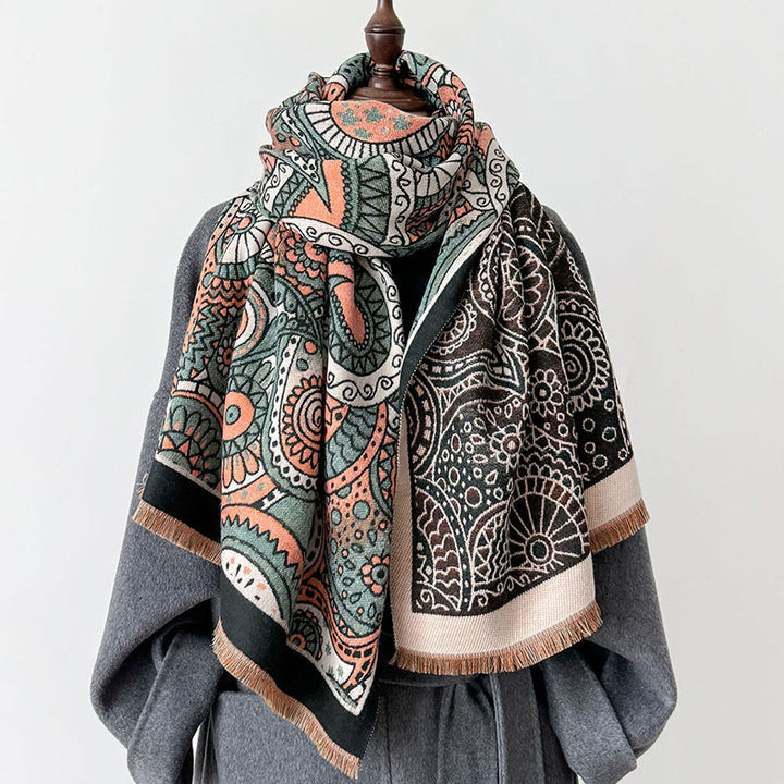 Buddha Stones Winter Ethnic Style Paisley Geometry Pattern Tassels Soft Scarf Shawl - Black - 186*66cm - image 0
