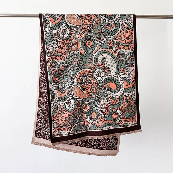 Buddha Stones Winter Ethnic Style Paisley Geometry Pattern Tassels Soft Scarf Shawl - SaddleBrown - 186*66cm - image 12