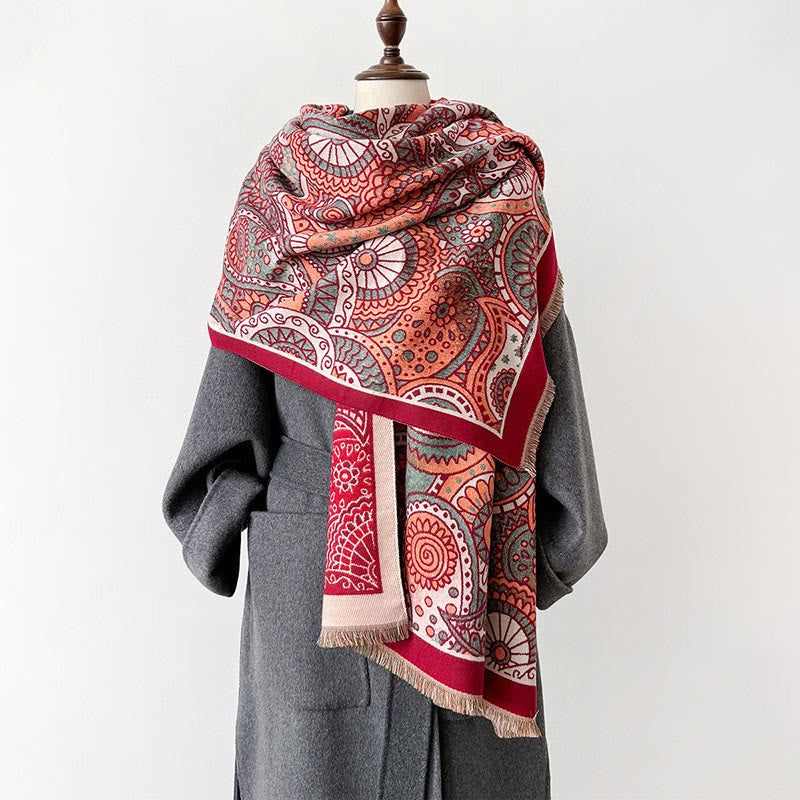 Buddha Stones Winter Ethnic Style Paisley Geometry Pattern Tassels Soft Scarf Shawl - image 11