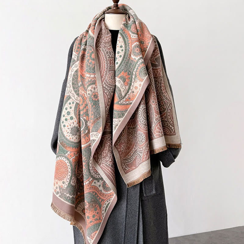 Buddha Stones Winter Ethnic Style Paisley Geometry Pattern Tassels Soft Scarf Shawl - image 15