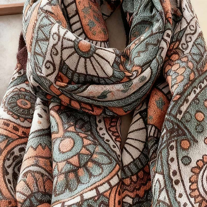 Buddha Stones Winter Ethnic Style Paisley Geometry Pattern Tassels Soft Scarf Shawl - image 3