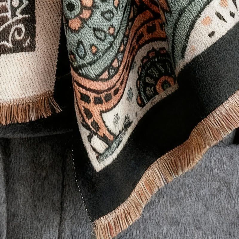 Buddha Stones Winter Ethnic Style Paisley Geometry Pattern Tassels Soft Scarf Shawl - image 4