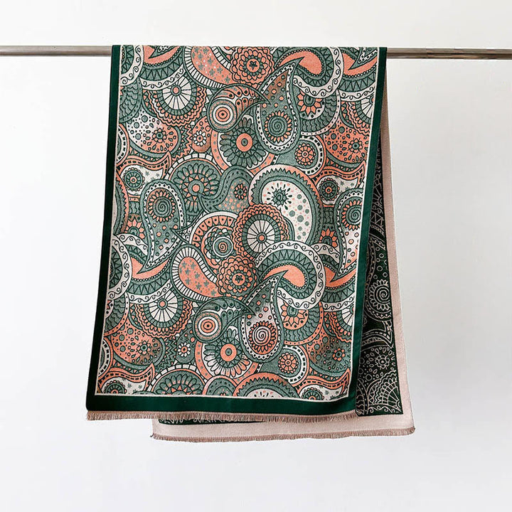 Buddha Stones Winter Ethnic Style Paisley Geometry Pattern Tassels Soft Scarf Shawl - DarkGreen - 186*66cm - image 6