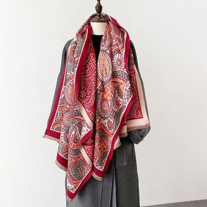 Buddha Stones Winter Ethnic Style Paisley Geometry Pattern Tassels Soft Scarf Shawl - image 10