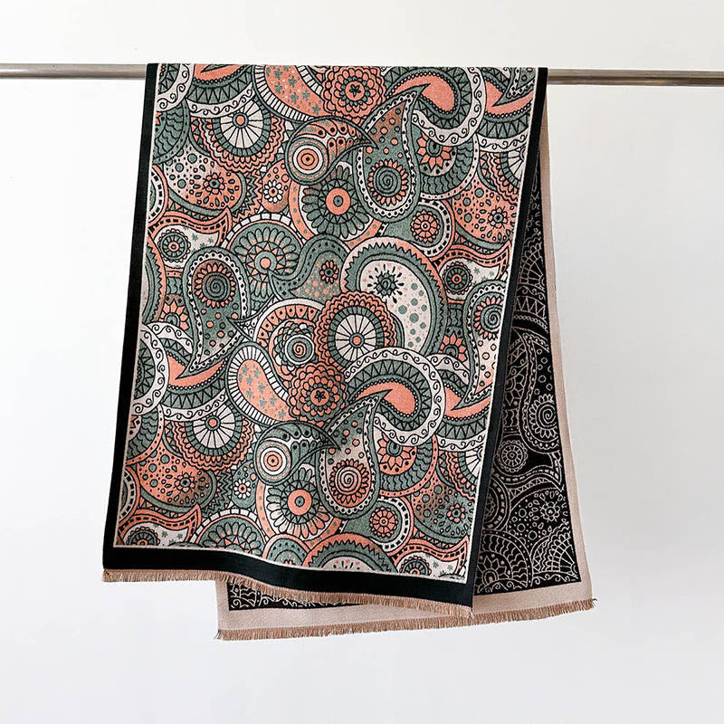 Buddha Stones Winter Ethnic Style Paisley Geometry Pattern Tassels Soft Scarf Shawl - image 1