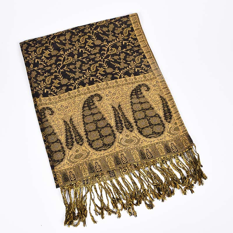 Buddha Stones Jacquard Color Contrast Patchwork Paisley Pattern Tassel Cozy Scarf Shawl - image 1
