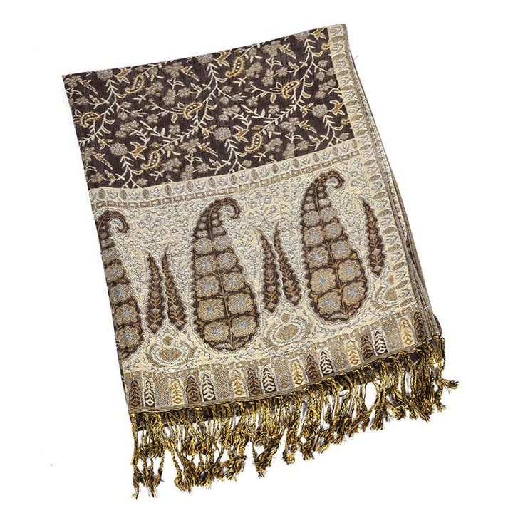 Buddha Stones Jacquard Color Contrast Patchwork Paisley Pattern Tassel Cozy Scarf Shawl - OldLace - image 2