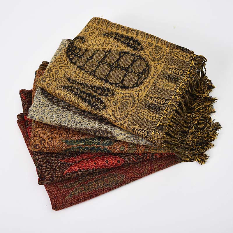 Buddha Stones Jacquard Color Contrast Patchwork Paisley Pattern Tassel Cozy Scarf Shawl - image 10
