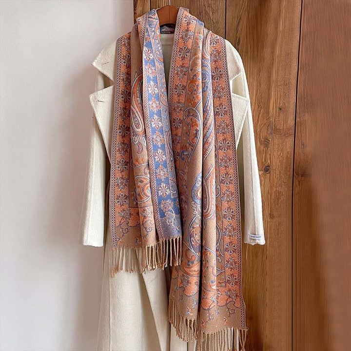 Buddha Stones Winter Commute Thermal Paisley Floral Pattern Tassel Cozy Scarf Shawl - image 13