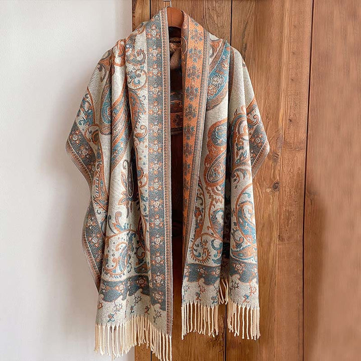 Buddha Stones Winter Commute Thermal Paisley Floral Pattern Tassel Cozy Scarf Shawl - Linen - 200*65cm - image 0