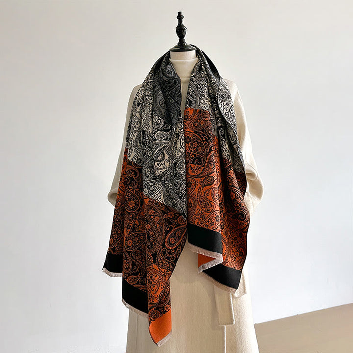 Buddha Stones Winter Thermal Color Matching Paisley Vines Pattern Tassel Cozy Scarf Shawl - image 3