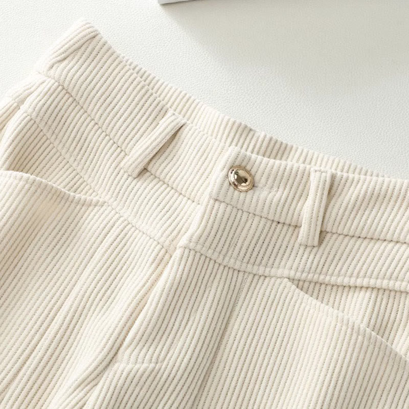 Buddha Stones Winter Straight Leg Design Cotton Corduroy Women's Wide Leg Pants With Pockets - image 1