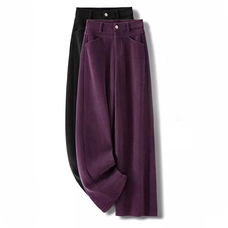 Buddha Stones Winter Straight Leg Design Cotton Corduroy Women's Wide Leg Pants With Pockets - image 14