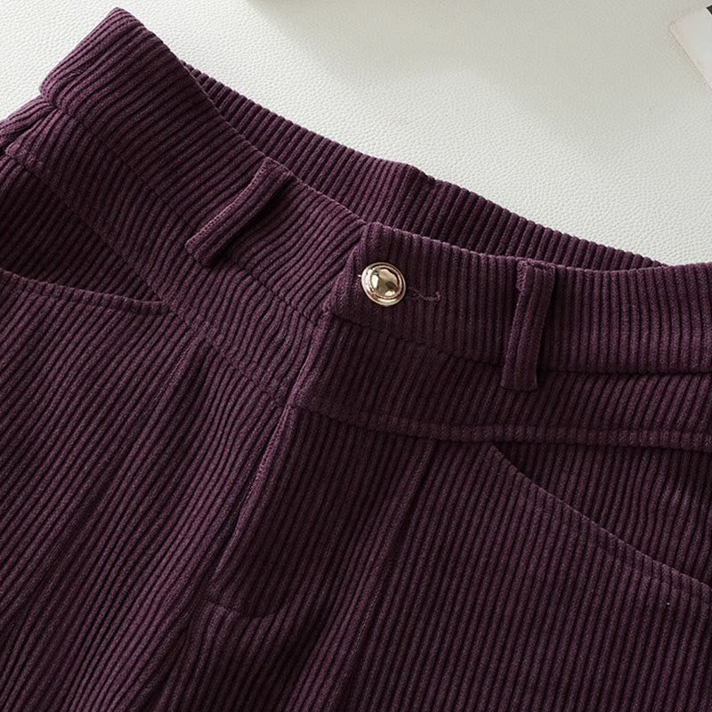 Buddha Stones Winter Straight Leg Design Cotton Corduroy Women's Wide Leg Pants With Pockets - image 7