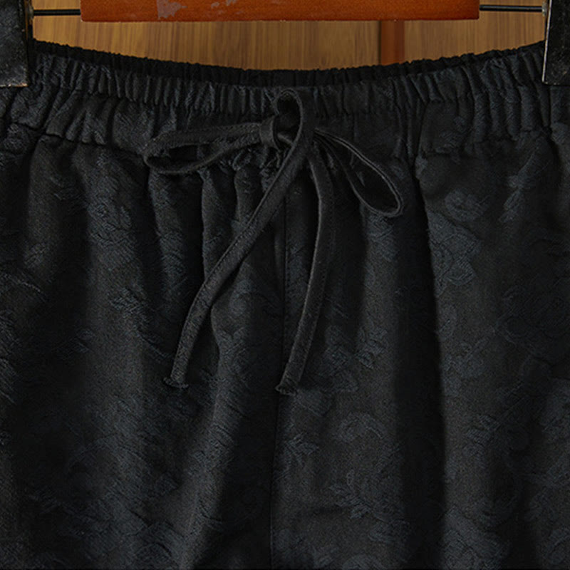 Buddha Stones Winter Thermal Jacquard Floral Pattern Women's Wide Leg Cotton Pants With Pockets - image 3