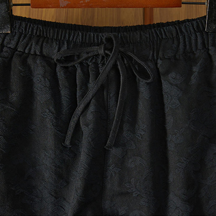 Buddha Stones Winter Thermal Jacquard Floral Pattern Women's Wide Leg Cotton Pants With Pockets - image 3