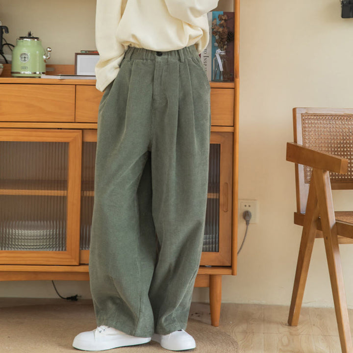 Buddha Stones Women's High Waist Zipper Design Wide Leg Cotton Corduroy Pants With Pockets - image 2