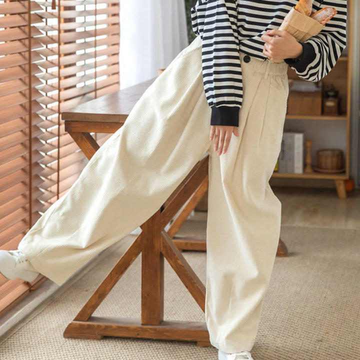 Buddha Stones Women's High Waist Zipper Design Wide Leg Cotton Corduroy Pants With Pockets - image 24