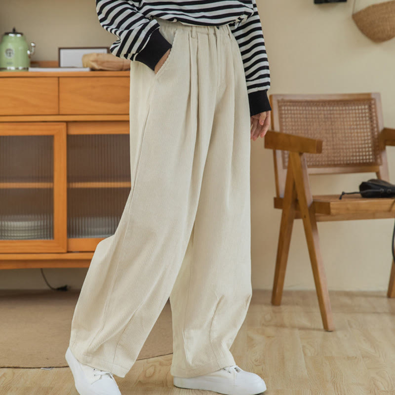 Buddha Stones Women's High Waist Zipper Design Wide Leg Cotton Corduroy Pants With Pockets - image 21