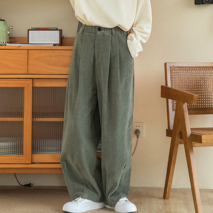 Buddha Stones Women's High Waist Zipper Design Wide Leg Cotton Corduroy Pants With Pockets - image 5