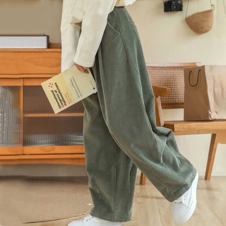 Buddha Stones Women's High Waist Zipper Design Wide Leg Cotton Corduroy Pants With Pockets - image 7