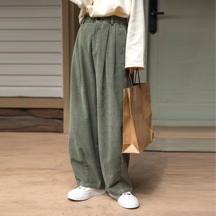 Buddha Stones Women's High Waist Zipper Design Wide Leg Cotton Corduroy Pants With Pockets - image 9