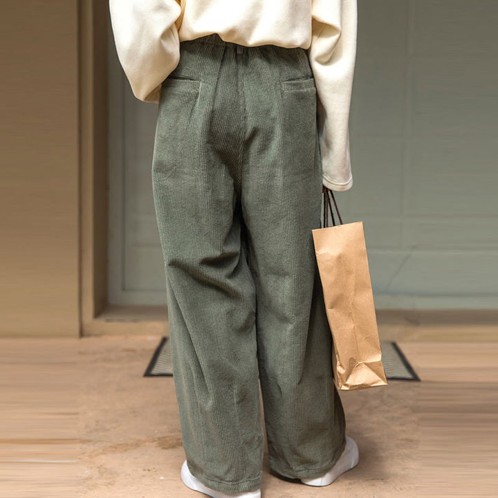 Buddha Stones Women's High Waist Zipper Design Wide Leg Cotton Corduroy Pants With Pockets - image 10