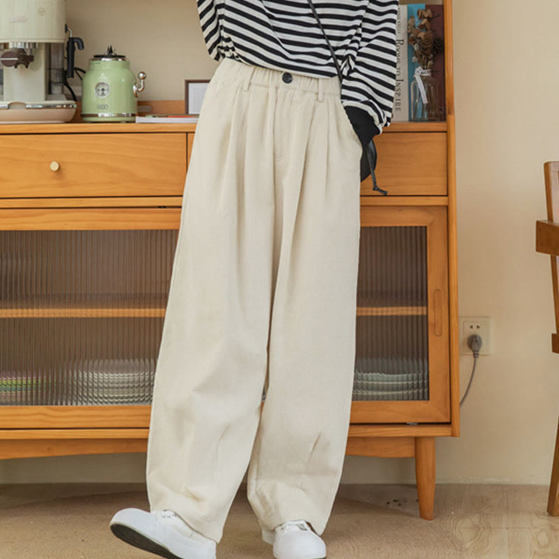 Buddha Stones Women's High Waist Zipper Design Wide Leg Cotton Corduroy Pants With Pockets - image 19