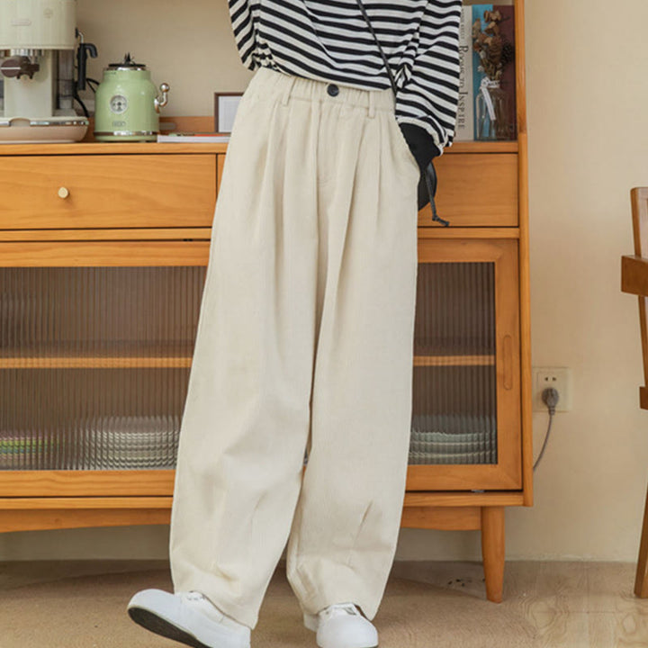 Buddha Stones Women's High Waist Zipper Design Wide Leg Cotton Corduroy Pants With Pockets - image 19