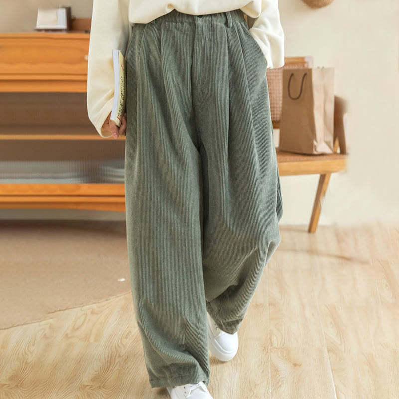 Buddha Stones Women's High Waist Zipper Design Wide Leg Cotton Corduroy Pants With Pockets - image 8