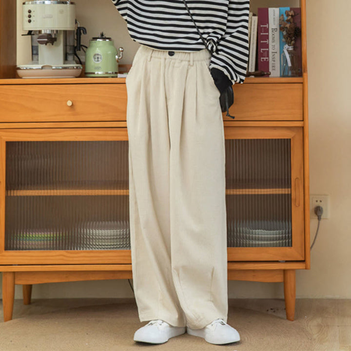 Buddha Stones Women's High Waist Zipper Design Wide Leg Cotton Corduroy Pants With Pockets - image 22